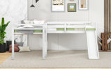 Hearth and Haven Oracle L-Shaped Twin Size Loft Bed with Ladder and Slide, White GX000242AAK-1