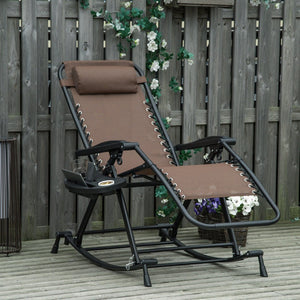 English Elm Outdoor Zero Gravity Rocking Chair with Bungee Seat Cup Holder and Folding Steel Frame W2225142473