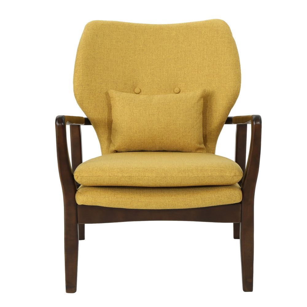 English Elm Christopher Knight Home® - Mid Mid Century Modern Fabric Club Chair with Button-Tufted Back and Accent Pillow, Tapered Birch Legs, Stylish Comfort (31.25˝W x 26.25˝D x 32.75˝H) Mustard 59135.00MUS