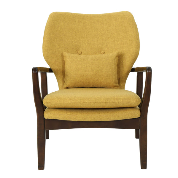 English Elm Christopher Knight Home® - Mid Mid Century Modern Fabric Club Chair with Button-Tufted Back and Accent Pillow, Tapered Birch Legs, Stylish Comfort (31.25˝W x 26.25˝D x 32.75˝H) Mustard 59135.00MUS
