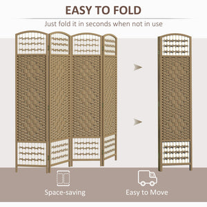 English Elm 4 Panel Room Divider - 5.6' Natural Woven Privacy Screen, Foldable Wood Frame, Airy Light-Filtering Design W2225142643