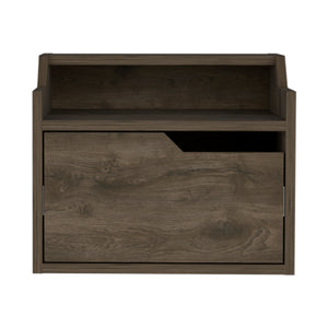 English Elm Floating Nightstand Chester Wall-Mounted Dark Brown Engineered Wood Floating Shelf with Drawer, Dual-Tier Storage Elegance B092142808