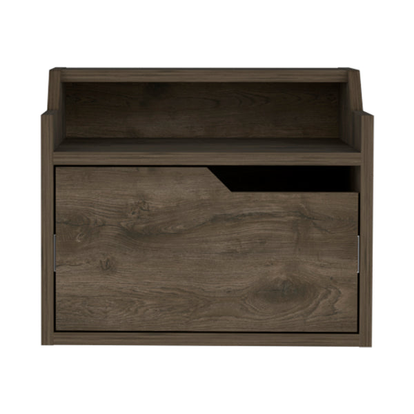 English Elm Floating Nightstand Chester Wall-Mounted Dark Brown Engineered Wood Floating Shelf with Drawer, Dual-Tier Storage Elegance B092142808