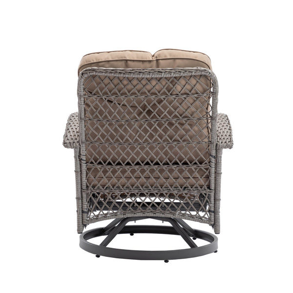 English Elm 3 Pieces Outdoor Swivel Rocker Patio Chairs Set with 360° Rotation, Tempered Glass Table & Plush Cushions khaki W640142462