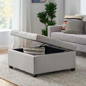 English Elm Carlsbad Tufted Waffle Lid Square Ottoman with Birch Legs for Living Room Storage 73426.00FLGY