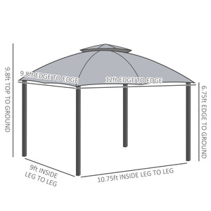 English Elm 10' Outdoor Gazebo 10x12 Patio Canopy Shelter with Double Vented Roof, Zippered Mesh Walls, Steel Frame W2225142547