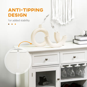 English Elm Coffee Bar Cabinet with Glass Doors, 3 Drawers, 6-Bottle Rack, Stemware Storage, White Sideboard W2225S00025