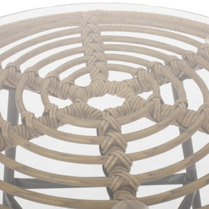 English Elm Orlando Outdoor Faux Rattan Side Table Tempered Glass Top for Deck or Porch 65038.00LBRN