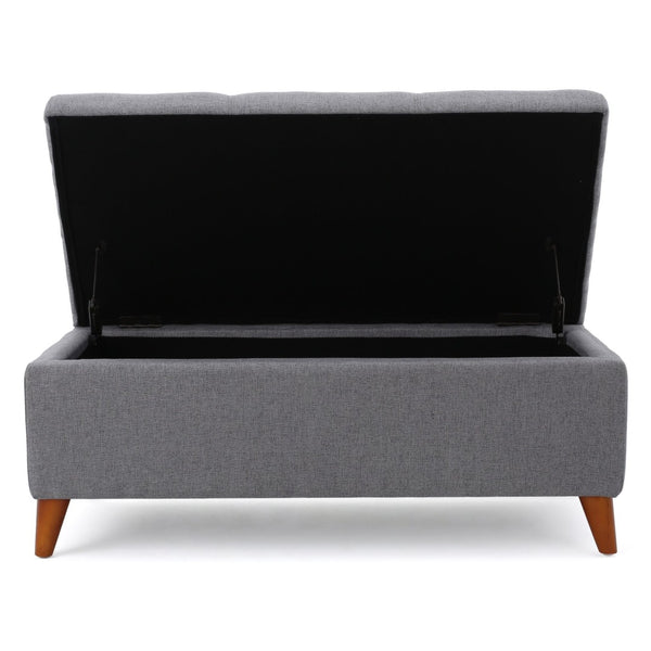 English Elm Storage Ottoman Bench with Lift Top Grey Upholstered Rolled Arm Traditional Style 74491.00GRY