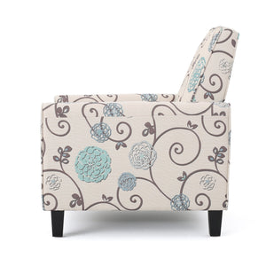 English Elm Christopher Knight Home® - Floral Upholstered Push Back Chair with Lumbar Support and Soft Armrests in White & Blue for Cozy Elegance 52422.00FWBLU