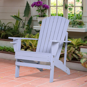 English Elm Wooden Adirondack Chair Gray with Cup Holder, Weather-Resistant Rustic Patio Lounge, 330 lb Capacity W2225142493