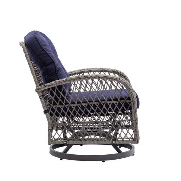 English Elm 3 Pieces Outdoor Swivel Rocker Patio Chairs Set with 360° Rotation, Tempered Glass Table & Plush Cushions Navy Blue W640142463