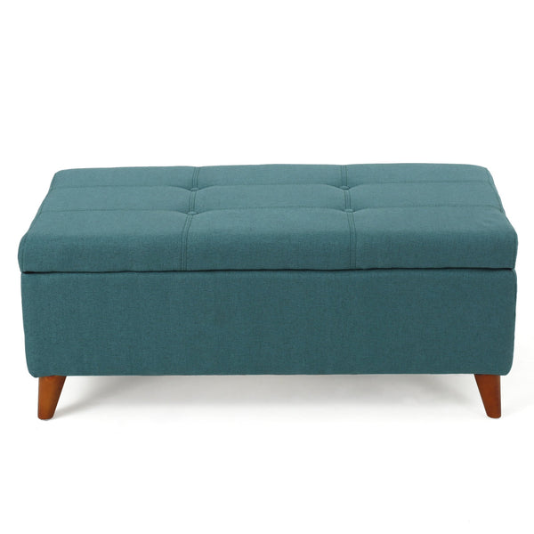 English Elm Christopher Knight Home® - Home Tufted Ainsley Button Storage Ottoman Bench with Hinged Lid, 38" Wide Fabric Seat, Birch Legs, Stylish Hidden Storage for Living Room or Bedroom Teal 74491.00TEL