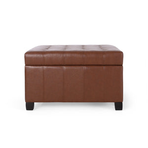 English Elm Christopher Knight Home® - ISABELLA Ottoman with Faux Leather Button-Tufted Top, Hidden Storage & Soft-Close Hinges for Home Comfort Light Brown 74567.00