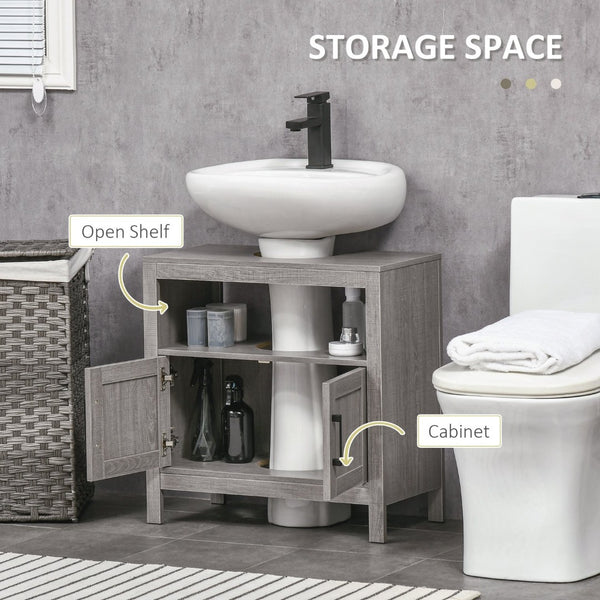 English Elm Kleankin Pedestal Sink Base Cabinet with Adjustable Shelf and Double Door Storage W2225142650
