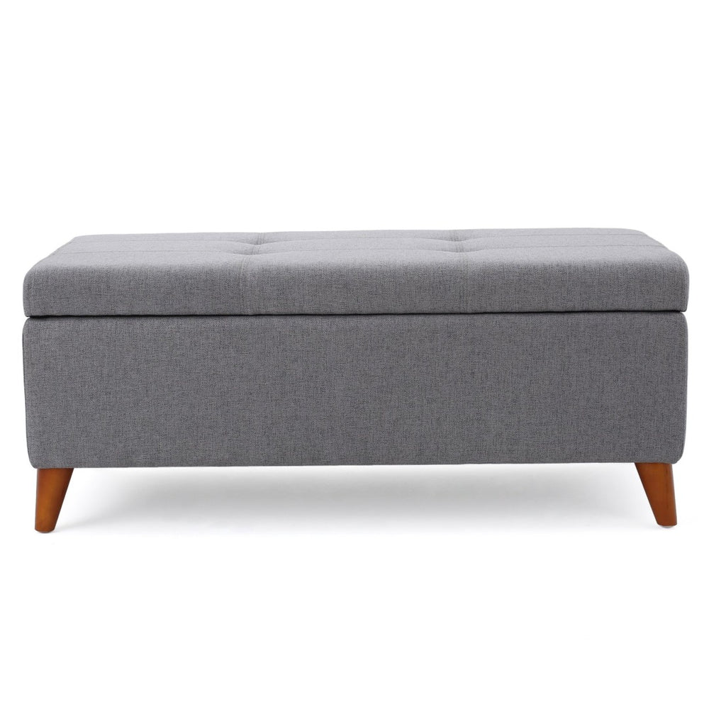 English Elm Storage Ottoman Bench with Lift Top Grey Upholstered Rolled Arm Traditional Style 74491.00GRY