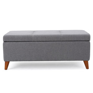English Elm Storage Ottoman Bench with Lift Top Grey Upholstered Rolled Arm Traditional Style 74491.00GRY