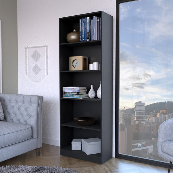 English Elm Bookcase Benzoni 4-Shelf Black Engineered Wood Space-Savvy Office Organizer with Extra Storage B092142812