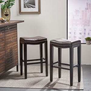 English Elm Tiffin Studded Faux Leather Backless Barstools Set Solid Wood Frame Kitchen Counter 67704.00