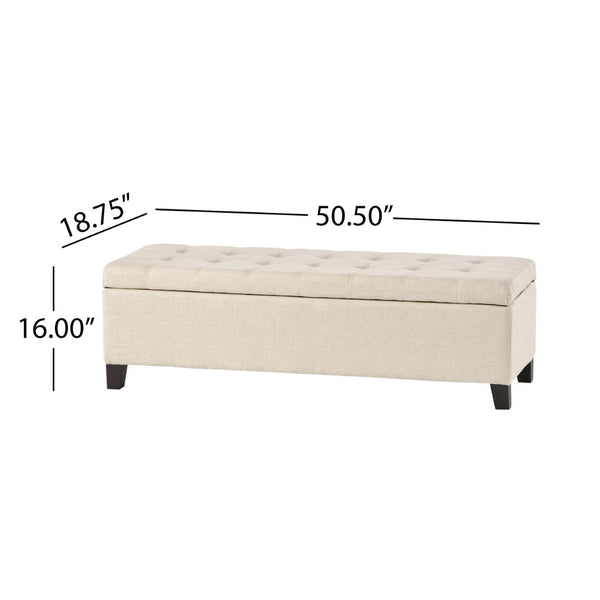English Elm Storage Ottoman Bench with Button Tufted Waffle Lid for Bedroom or Living Room 68087.00DBGELNN