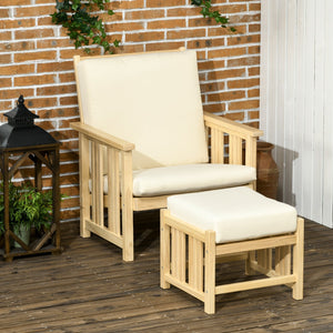 English Elm Patio Solid Pinewood 2-Piece Outdoor Lounge Set with 4" Cushions, Compact Armchair & Ottoman, Beige W2225142509