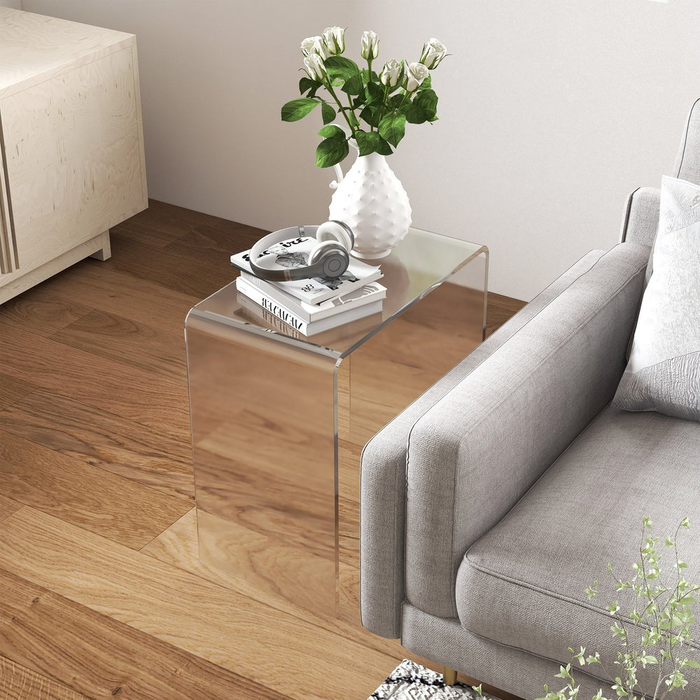 English Elm 21" Minimalist Acrylic Waterfall Coffee Table 15mm Thick Clear End Table, Nearly Unbreakable W2225142669