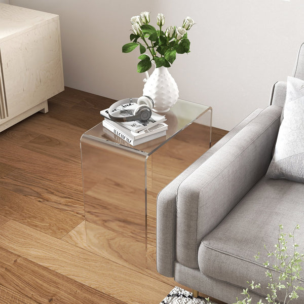 English Elm 21" Minimalist Acrylic Waterfall Coffee Table 15mm Thick Clear End Table, Nearly Unbreakable W2225142669