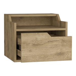 English Elm Floating Nightstand Chester Macadamia Beige – Wall-Mount Floating Shelf with Spacious Drawer, Dual-Tier Design for Modern Bedrooms B092142803