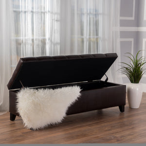 English Elm Christopher Knight Home® - Ottoman Bench with Storage, Button-Tufted PU Upholstery, Diamond Stitching, Rubber Wood Legs, 300 lb Capacity 59337.00PU