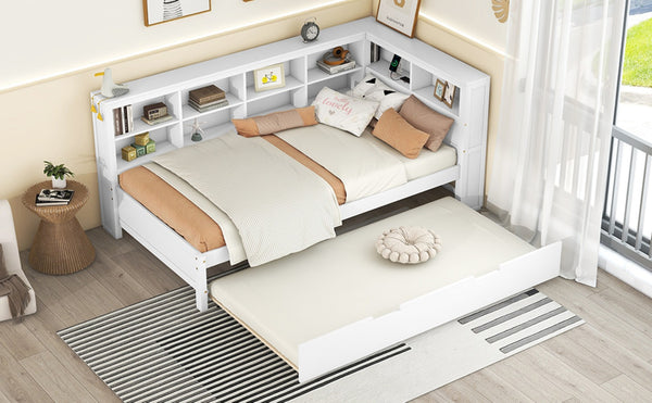 English Elm Wooden Twin Daybed with Storage Drawers Usb Charging Shelf and Pine Frame N733S347509K
