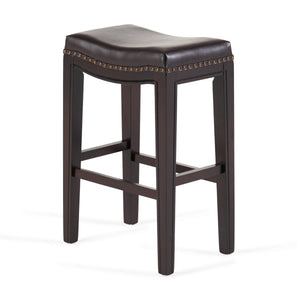 English Elm Christopher Knight Home® - TIFFIN Studded Counterstool Set of 2 Brown PU Saddle Seats with Rubberwood H-Frame & Nailhead Trim 67703.00