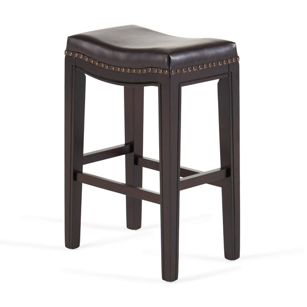 English Elm Christopher Knight Home® - TIFFIN Studded Counterstool Set of 2 Brown PU Saddle Seats with Rubberwood H-Frame & Nailhead Trim 67703.00