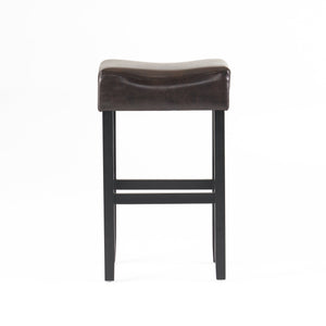 English Elm Christopher Knight Home® - 30-inch Bonded Leather Backless Bar Stool Set of 2, Brown Faux Leather, Rubberwood Legs, Space-Saving Durable Seating 74511.00