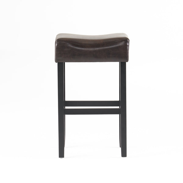 English Elm Christopher Knight Home® - 30-inch Bonded Leather Backless Bar Stool Set of 2, Brown Faux Leather, Rubberwood Legs, Space-Saving Durable Seating 74511.00