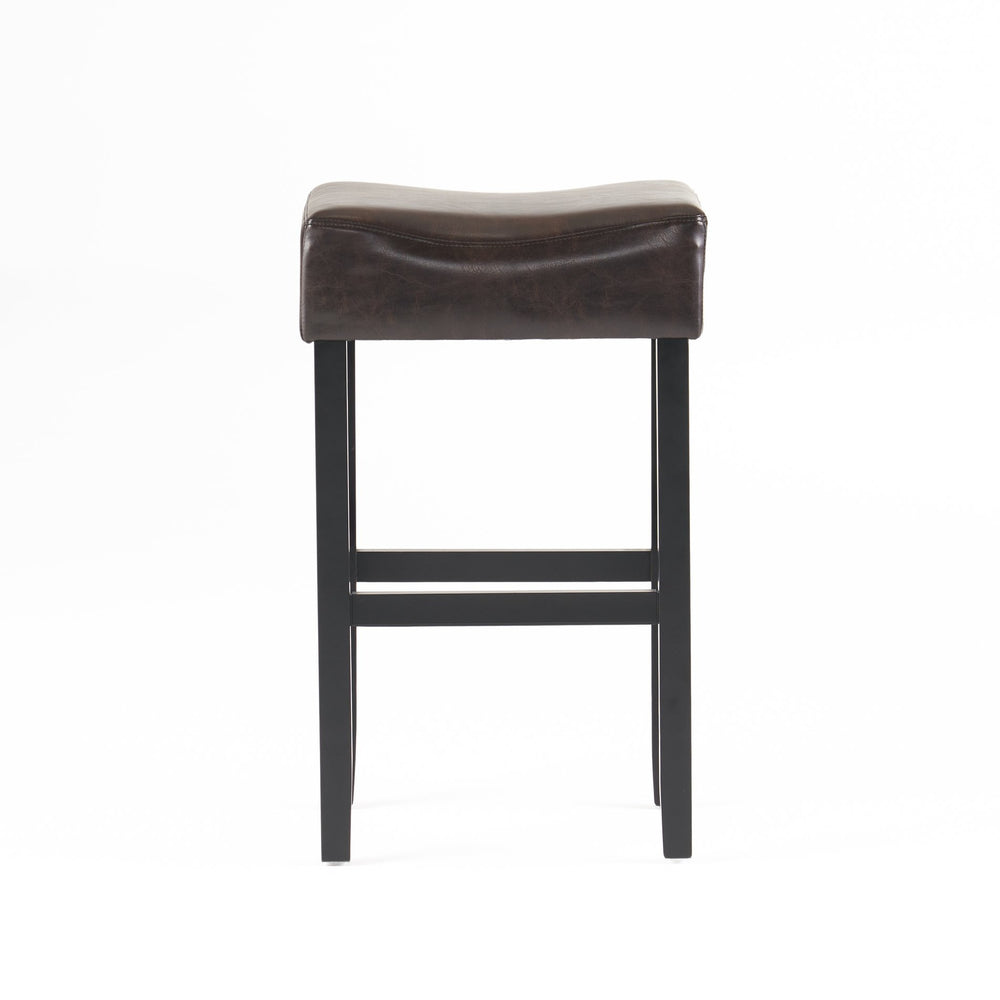 English Elm Christopher Knight Home® - [ OLD HM: 74511.00] 30" Bonded Leather Backless Bar Stool Set of 2, Brown — Slim Space-Saving Design, Rubberwood Legs WF530928BRN