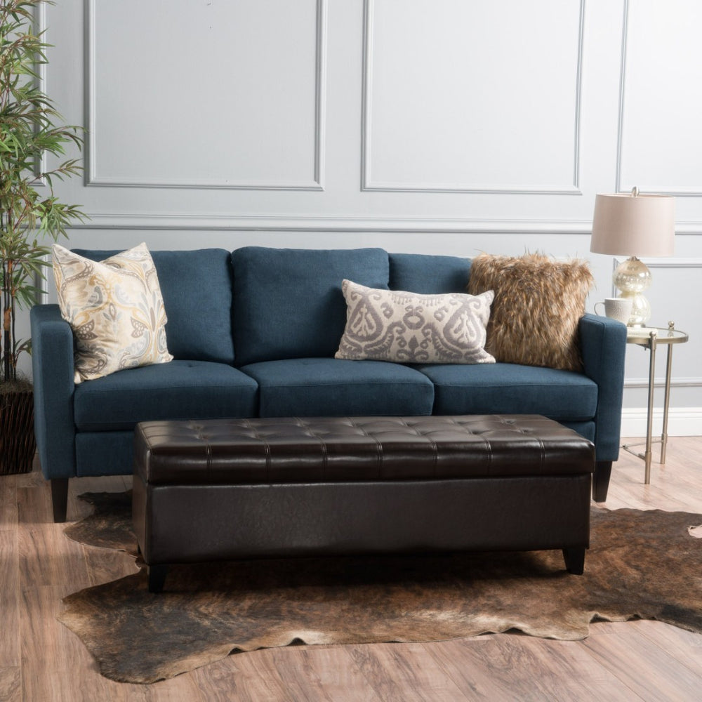 English Elm Storage Ottoman Bench with Button Tufted Waffle Lid for Bedroom or Living Room 68087.00PUCHOCBRN