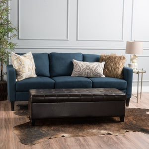 English Elm Storage Ottoman Bench with Button Tufted Waffle Lid for Bedroom or Living Room 68087.00PUCHOCBRN