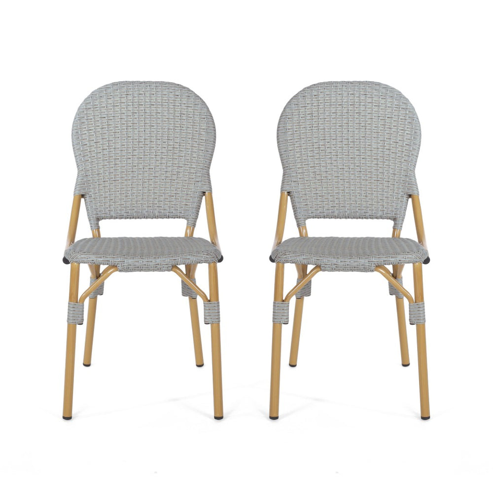 English Elm Outdoor Pe Rattan Bistro Chair Set of 2 with Powder-coated Aluminum Frame Patio 71420.00LBRN