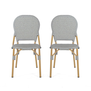 English Elm Outdoor Pe Rattan Bistro Chair Set of 2 with Powder-coated Aluminum Frame Patio 71420.00LBRN