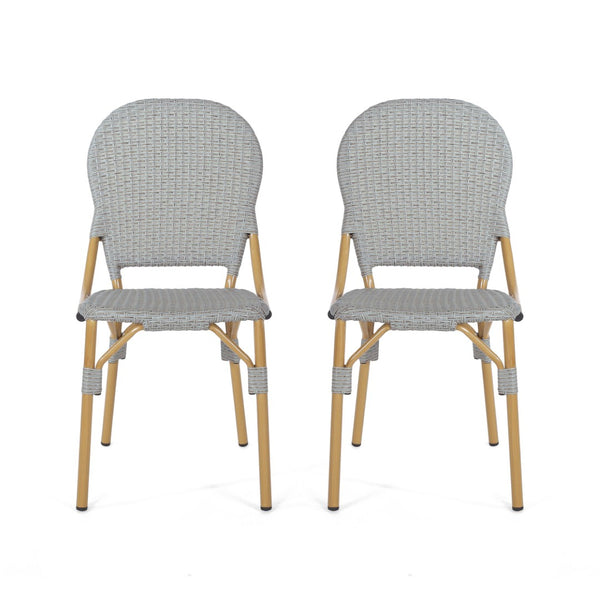 English Elm Outdoor Pe Rattan Bistro Chair Set of 2 with Powder-coated Aluminum Frame Patio 71420.00LBRN