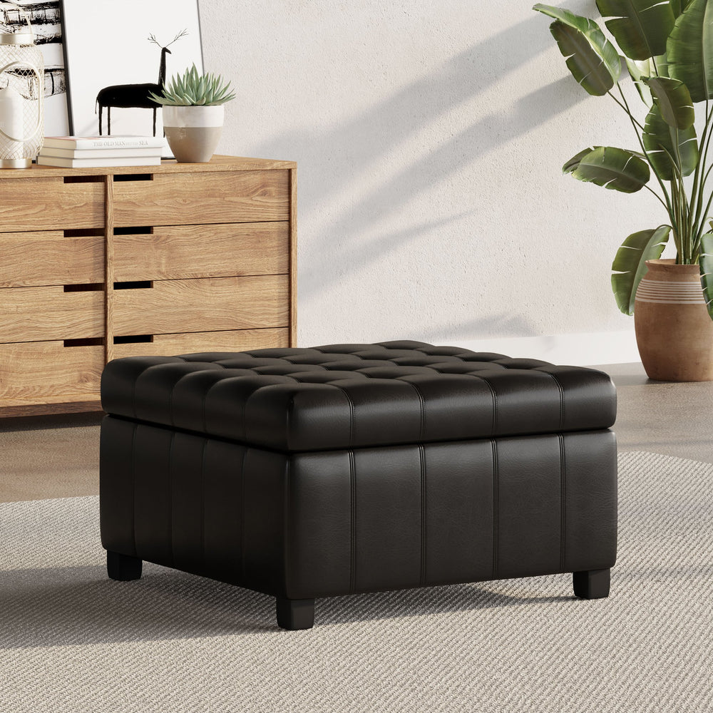 English Elm Christopher Knight Home® - ISABELLA Ottoman with Faux Leather Button-Tufted Top, Hidden Storage & Soft-Close Hinges for Home Comfort Black 74567.00MDNT