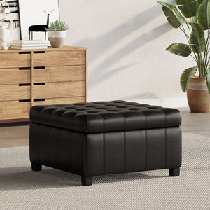 English Elm Christopher Knight Home® - ISABELLA Ottoman with Faux Leather Button-Tufted Top, Hidden Storage & Soft-Close Hinges for Home Comfort Black 74567.00MDNT