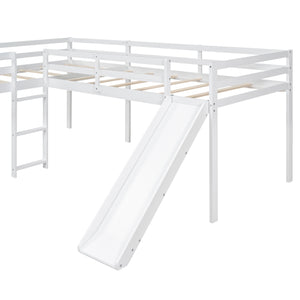 English Elm L-Shaped Twin Loft Bed with Slide and Wide Ladder — Solid Pine & MDF, Corner-Saving Space-Smart Design White GX000242AAK-1