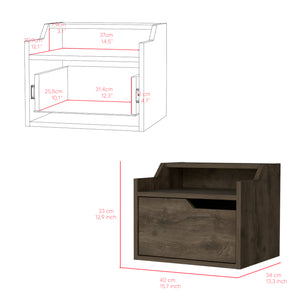 English Elm Floating Nightstand Chester Wall-Mounted Dark Brown Engineered Wood Floating Shelf with Drawer, Dual-Tier Storage Elegance B092142808