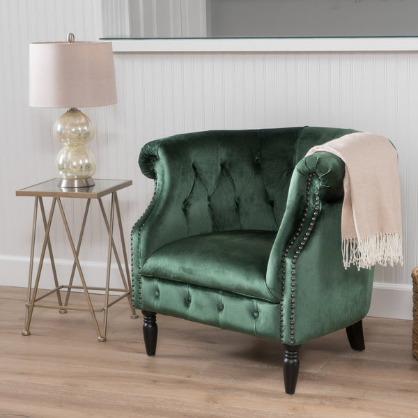 English Elm Christopher Knight Home® - CLUB Velvet Accent Chair with Kiln-Dried Legs — Plush Mid-Century Design, Compact Luxurious Seating Emerald 33 L x 30 W x 25 H 59259.00NVLT