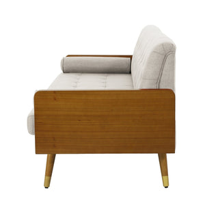 English Elm Aidan Tufted Fabric Sofa with Diamond Stitching and Gold Tipped Rubberwood Legs Beige 61688.00BGE