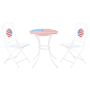 English Elm 3 Piece Patio Bistro Set Patriotic Folding Outdoor Furniture with USA Mosaic Table, Durable Metal Frames W2225142611