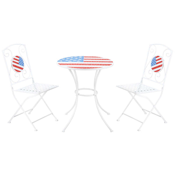 English Elm 3 Piece Patio Bistro Set Patriotic Folding Outdoor Furniture with USA Mosaic Table, Durable Metal Frames W2225142611