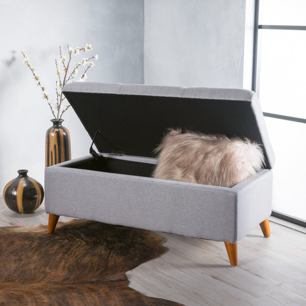English Elm Christopher Knight Home® - Home Tufted Ainsley Button Storage Ottoman Bench with Hinged Lid, 38" Wide Fabric Seat, Birch Legs, Stylish Hidden Storage for Living Room or Bedroom LIGHT GREY 74491.00LGY