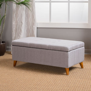 English Elm Storage Ottoman Bench with Lift Top Grey Upholstered Rolled Arm Traditional Style 74491.00GRY